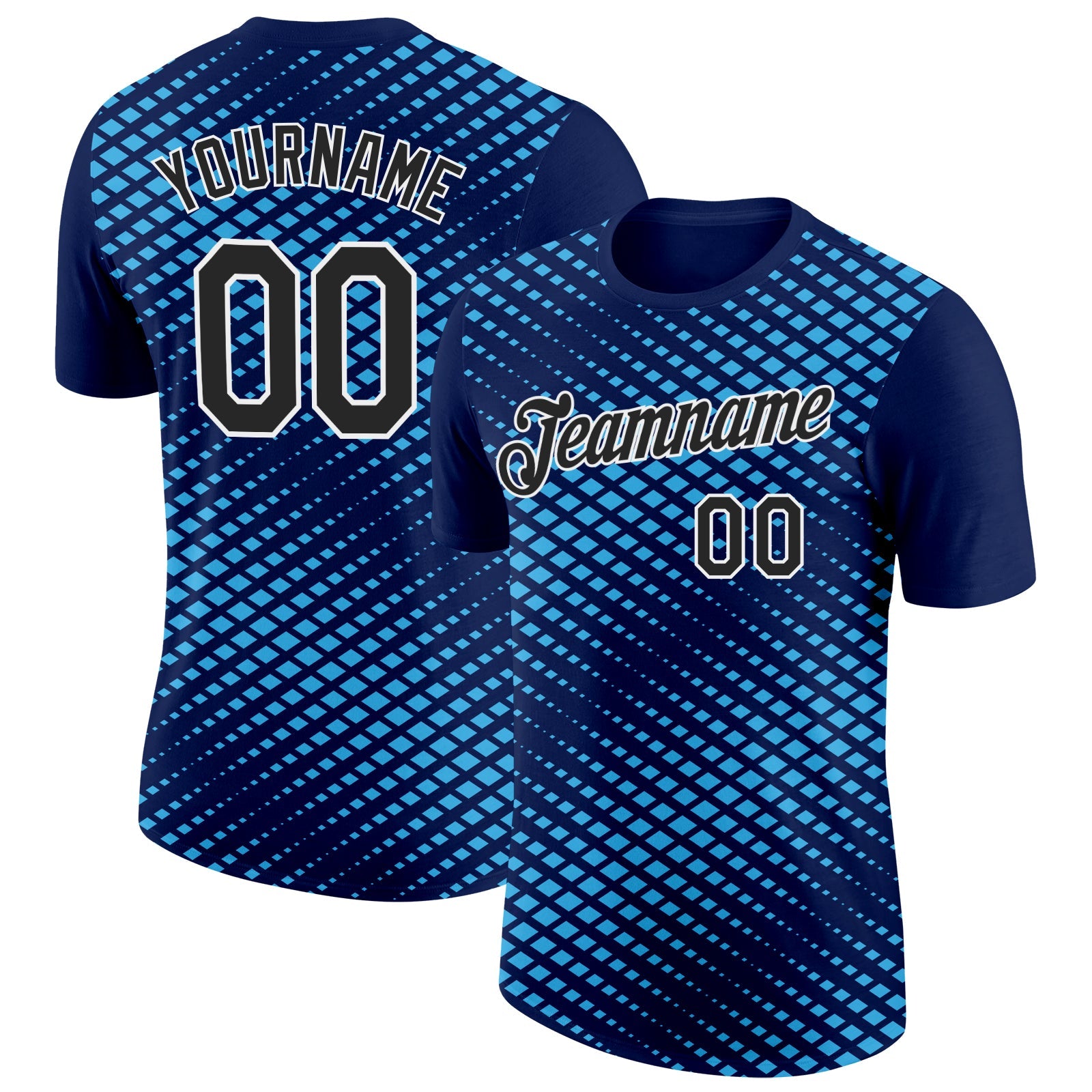 Custom Navy Black-Sky Blue 3D Esports Performance T-Shirt - Main View