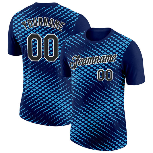 Custom Navy Black-Sky Blue 3D Esports Performance T-Shirt - Main View