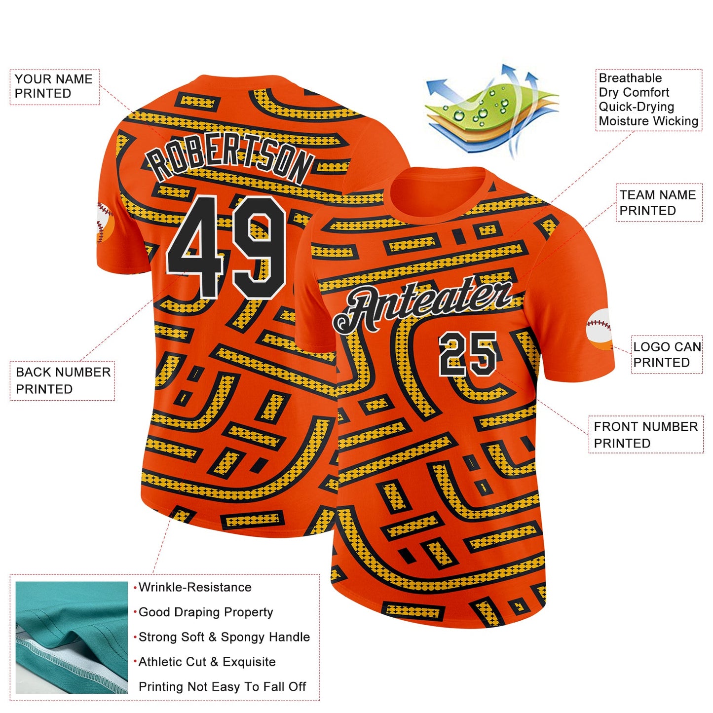 Custom Orange Black-Gold 3D Esports Performance T-Shirt view 2