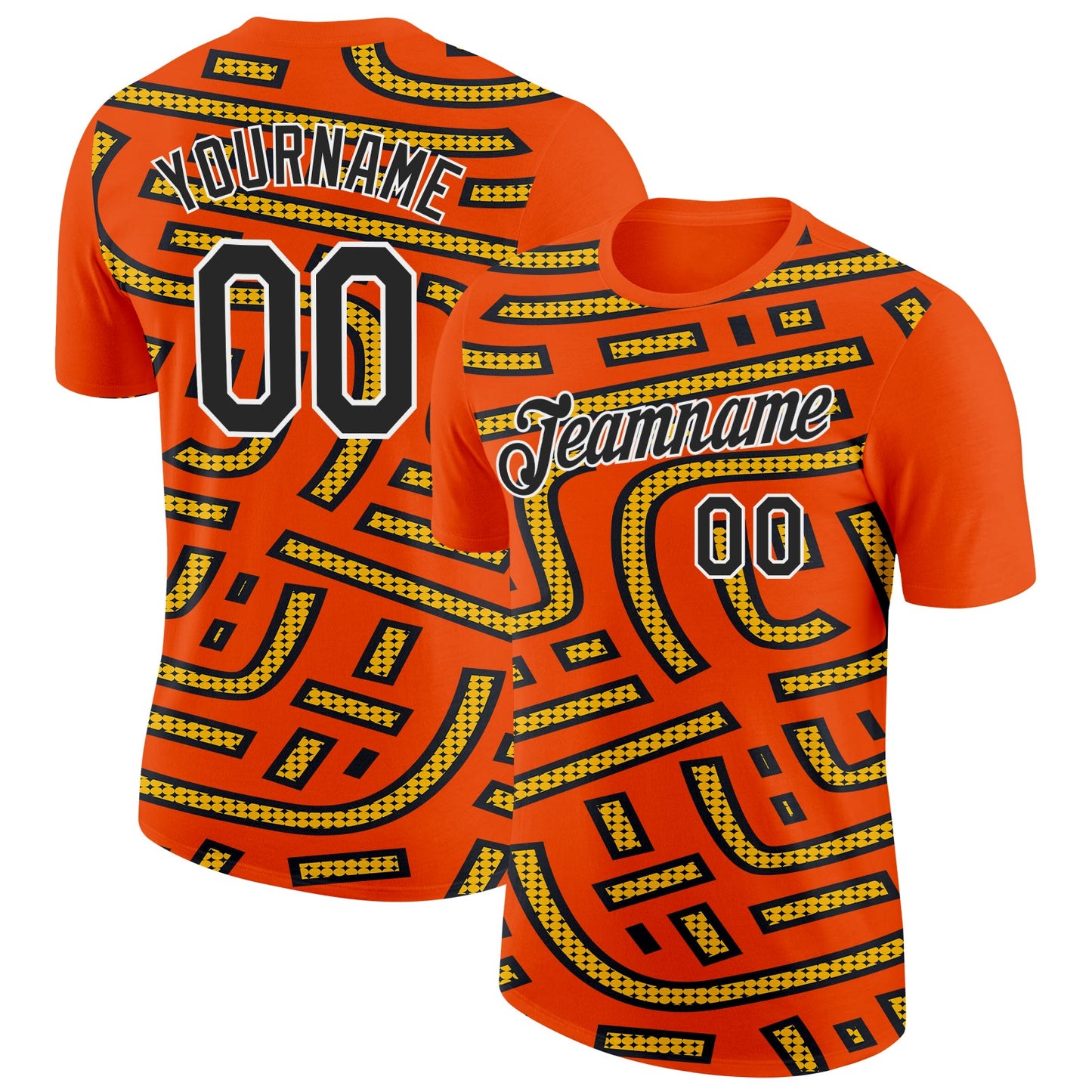 Custom Orange Black-Gold 3D Esports Performance T-Shirt - Main View