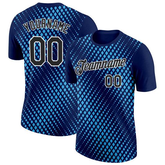 Custom Navy Black-Sky Blue 3D Esports Performance T-Shirt - Main View