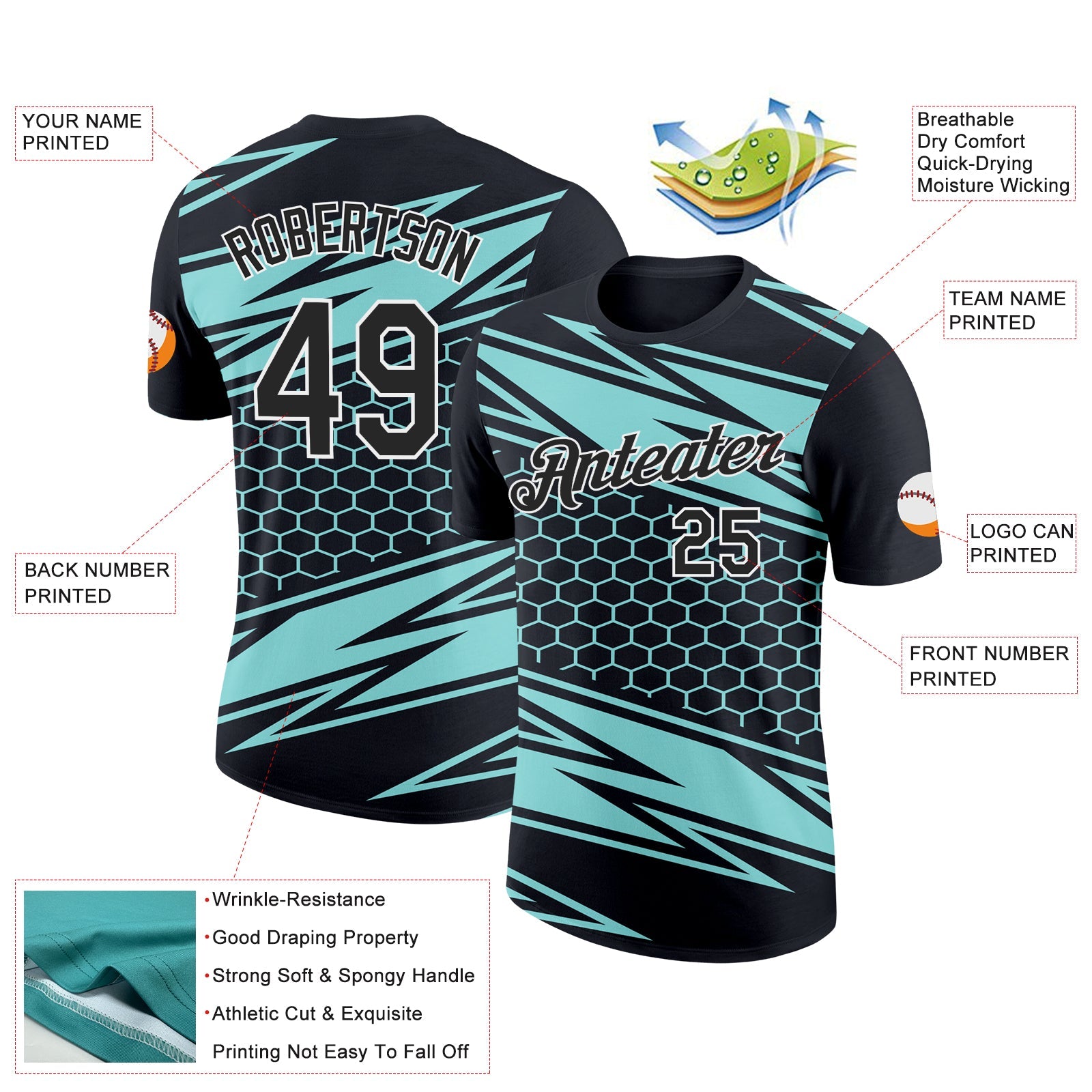 Custom Black Ice Blue-White 3D Esports Performance T-Shirt view 2