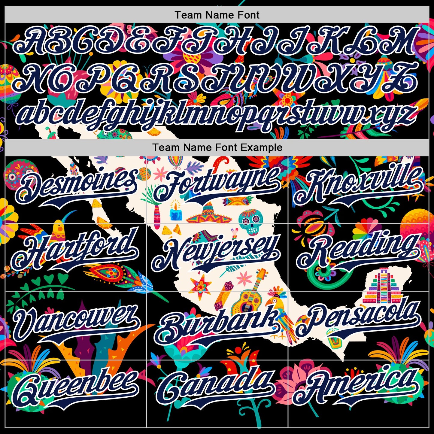 Custom Black Navy-White 3D Mexico Map With Tropical Plant And Animal Authentic Baseball Jersey view 4