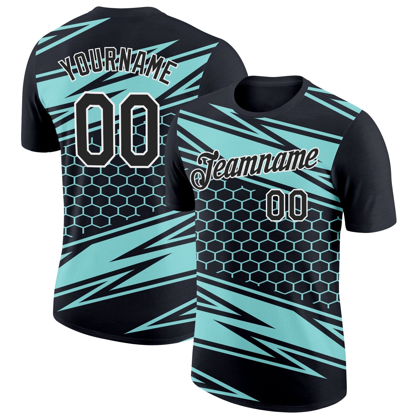 Custom Black Ice Blue-White 3D Esports Performance T-Shirt - Main View