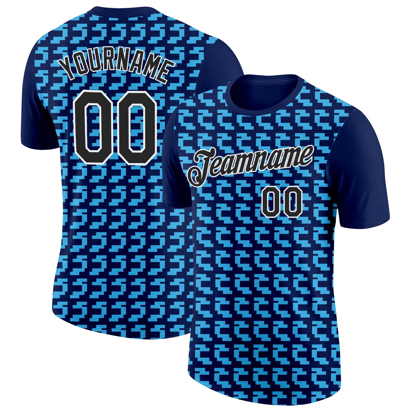 Custom Navy Black-Sky Blue 3D Esports Performance T-Shirt - Main View