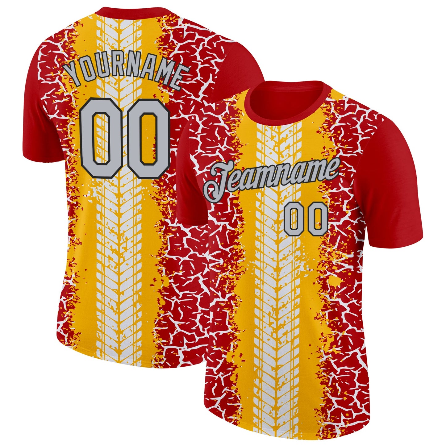 Custom Red Light Gray Gold-Black 3D Esports Performance T-Shirt - Main View