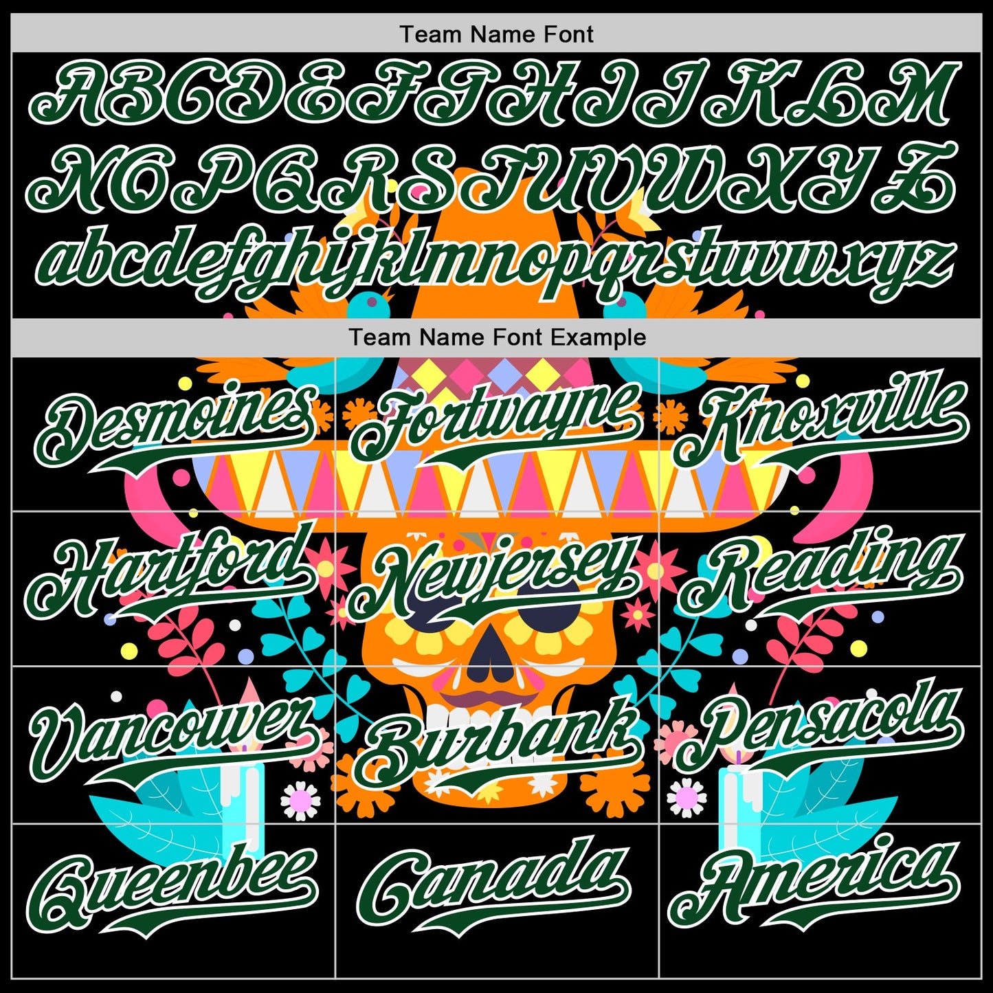 Custom Black Green-White 3D Mexican Festival Flower Skull With Sombrero Cinco de Mayo Authentic Baseball Jersey view 4