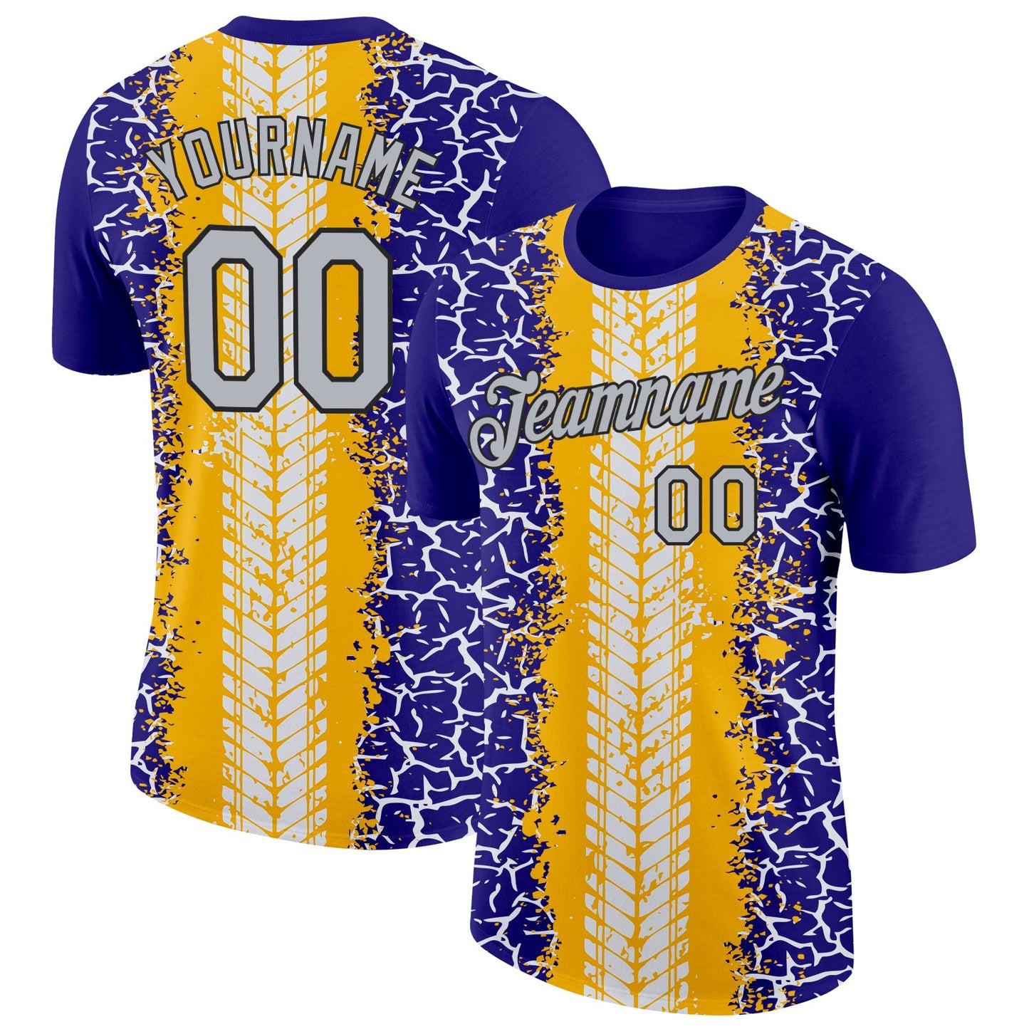Custom Dark Purple Light Gray Gold-Black 3D Esports Performance T-Shirt - Main View