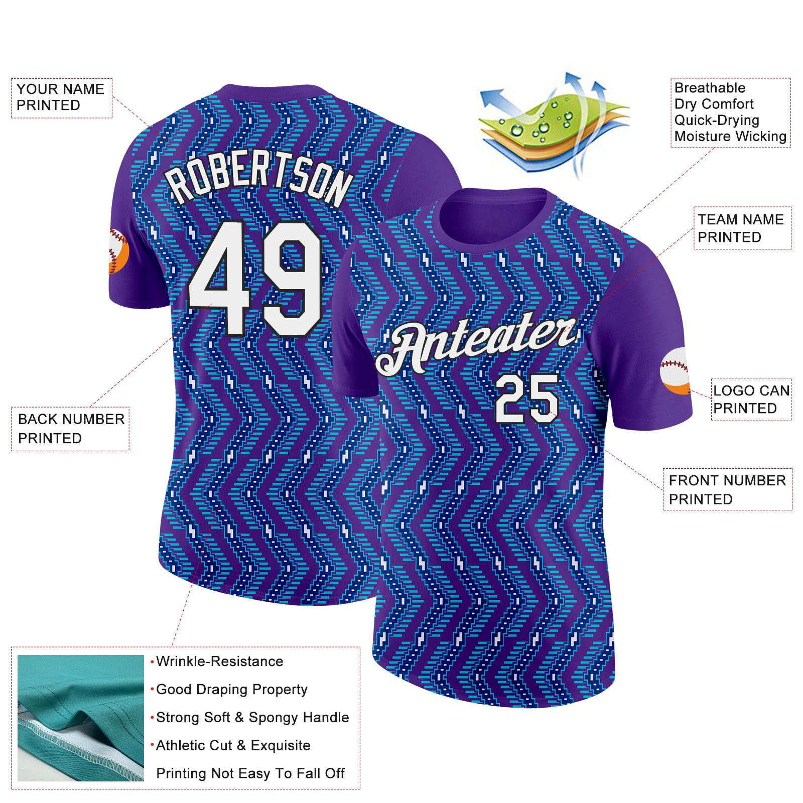 Custom Purple Royal-Lakes Blue 3D Esports Performance T-Shirt view 2