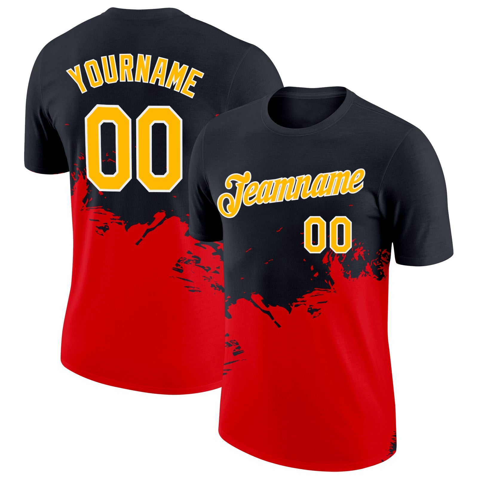 Custom Black Gold-Fire Red 3D Esports Performance T-Shirt - Main View
