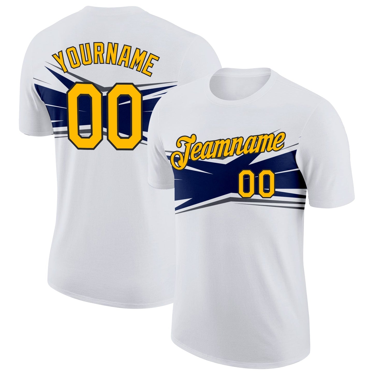 Custom White Gold Navy Gray-Black 3D Esports Performance T-Shirt - Main View
