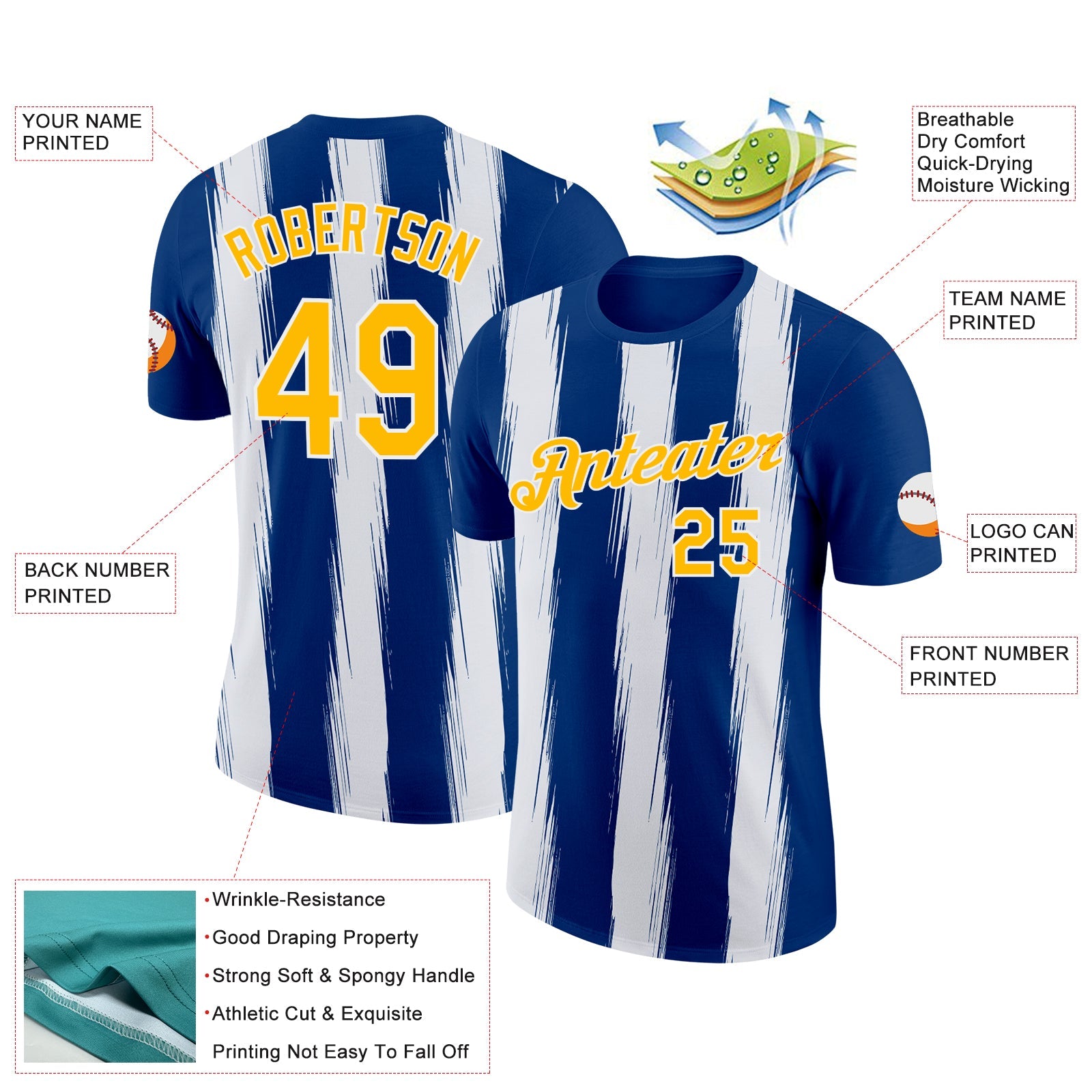 Custom US Navy Blue Gold-White 3D Esports Performance T-Shirt view 2