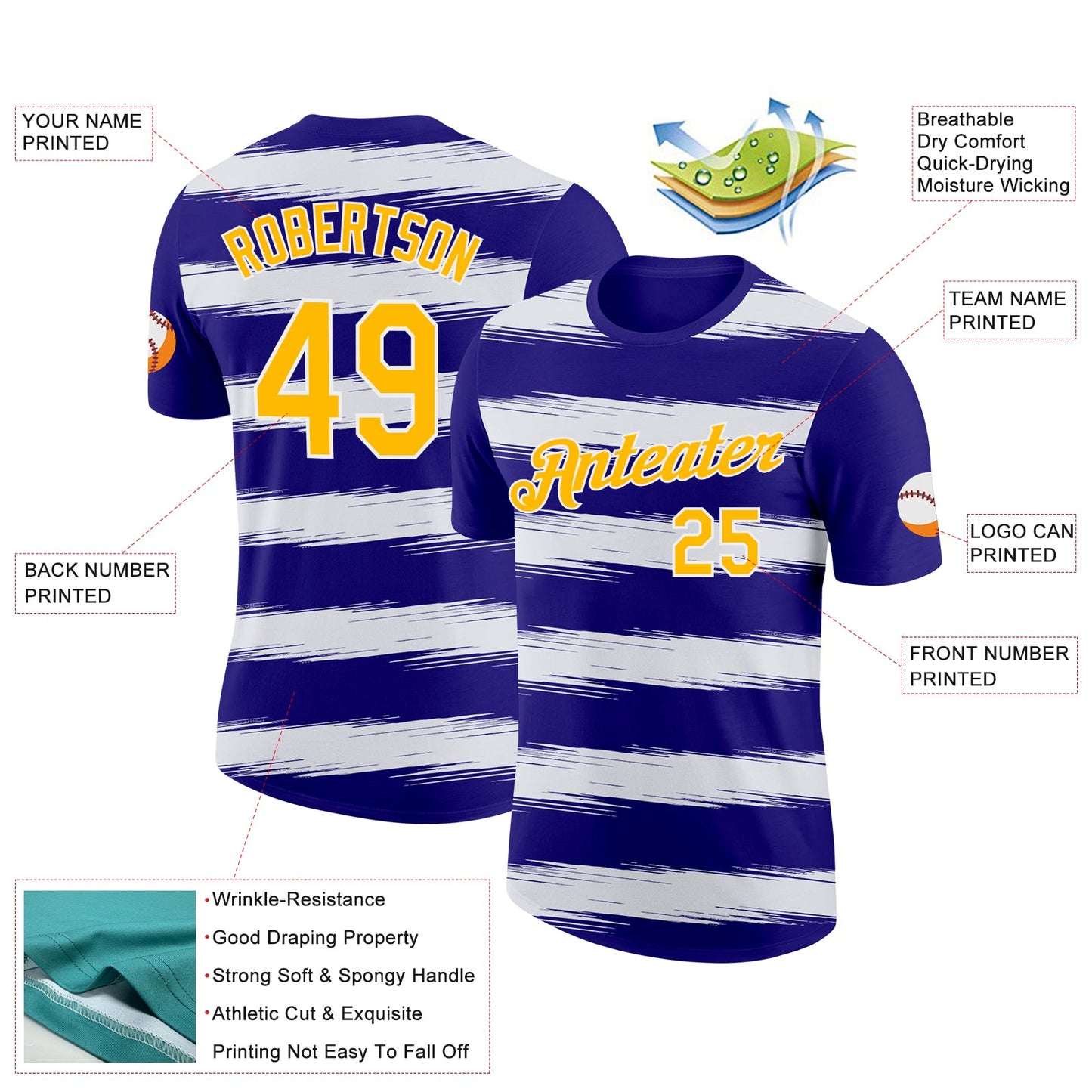 Custom Dark Purple Gold-White 3D Esports Performance T-Shirt view 2