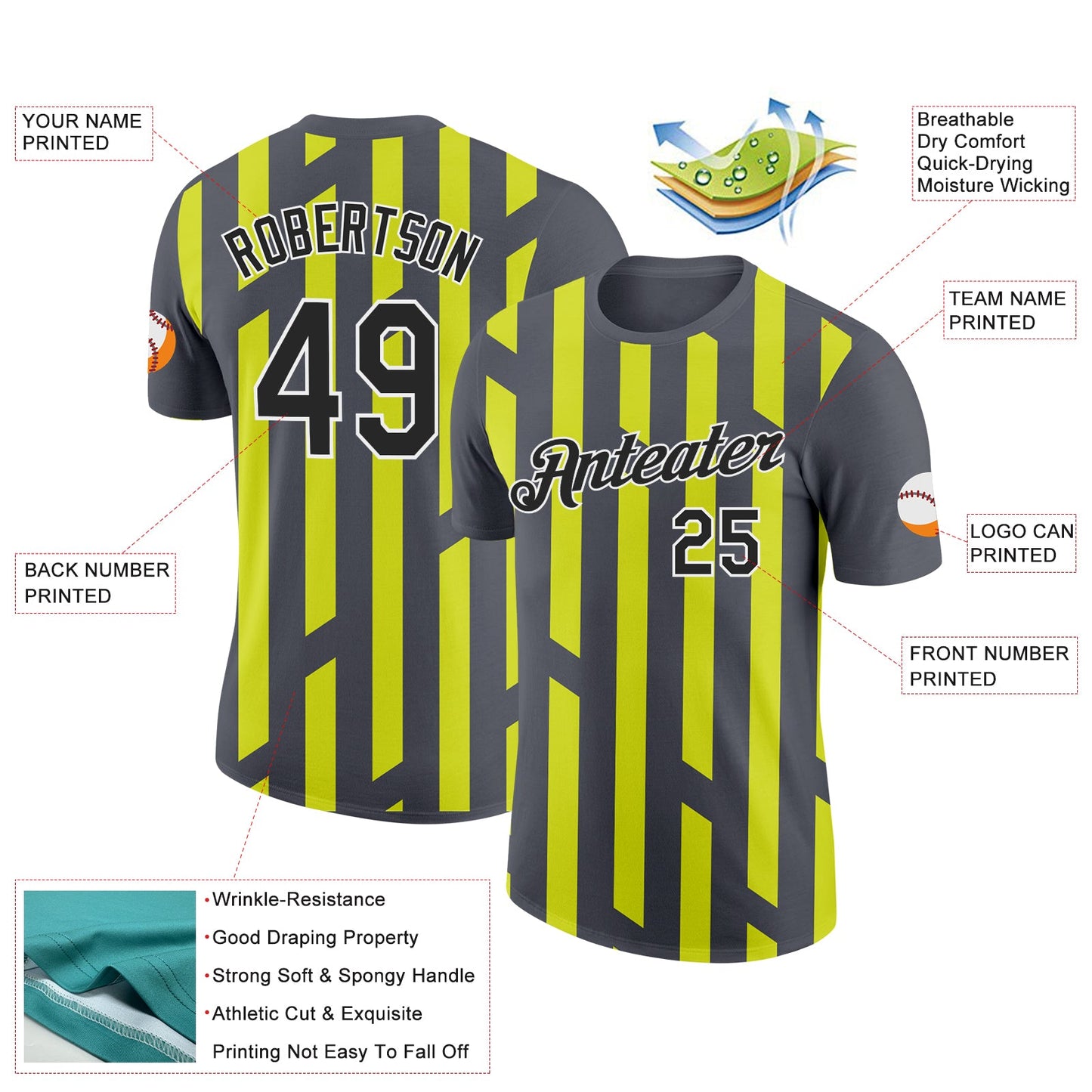 Custom Steel Gray Black-Neon Yellow 3D Esports Performance T-Shirt view 2