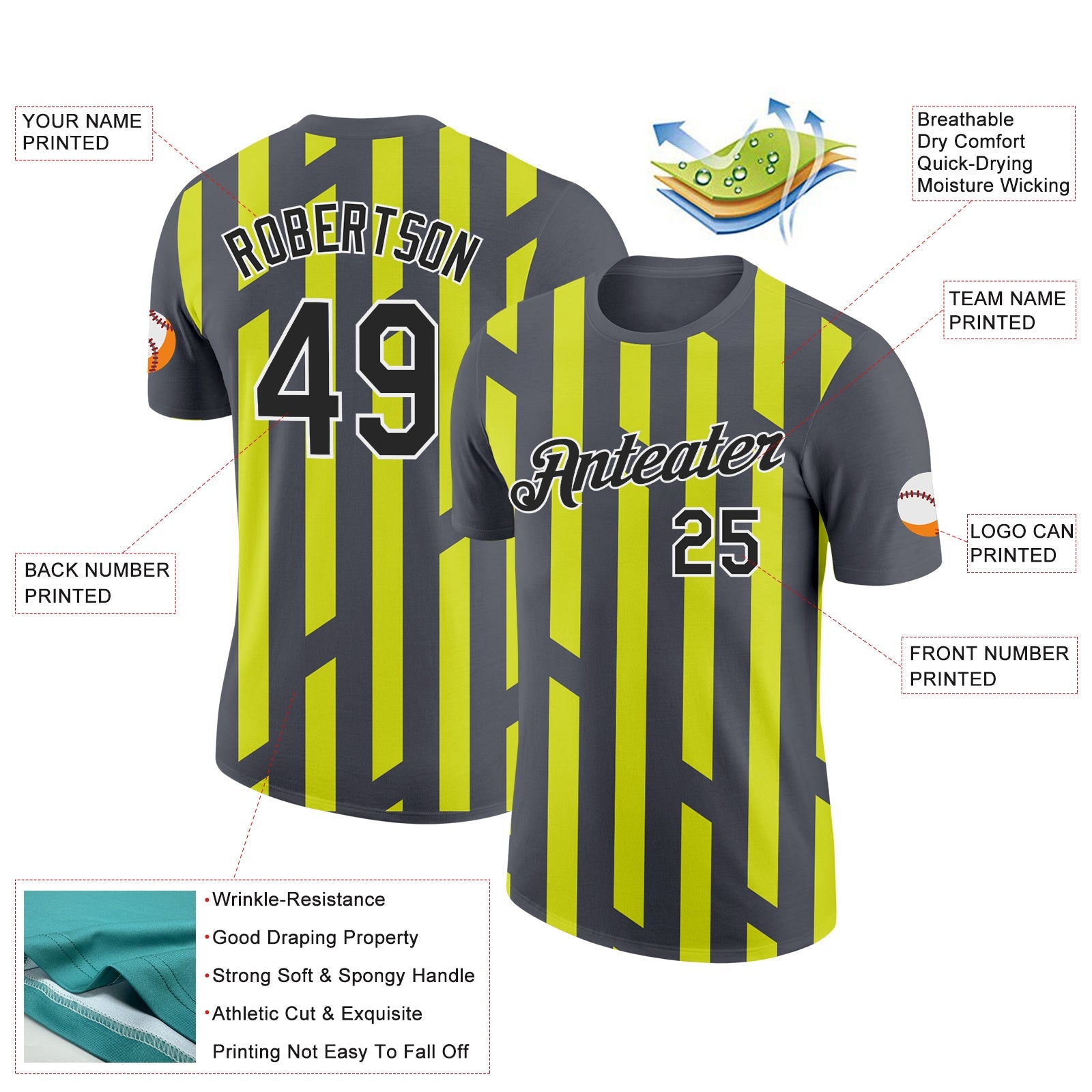 Custom Steel Gray Black-Neon Yellow 3D Esports Performance T-Shirt view 2