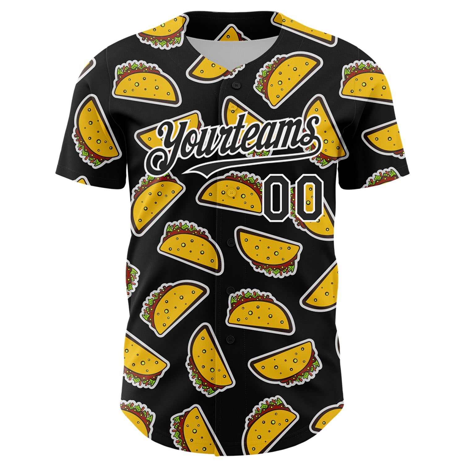 Custom Black White 3D Mexican Festival Taco Cinco de Mayo Authentic Baseball Jersey view 2