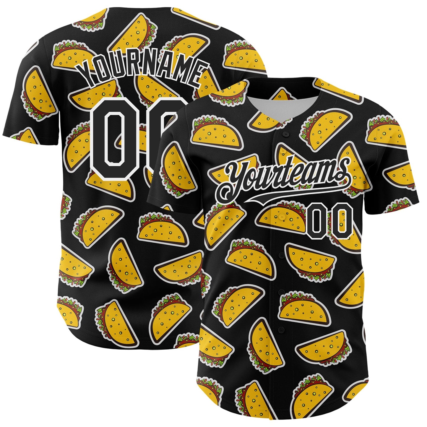 Custom Black White 3D Mexican Festival Taco Cinco de Mayo Authentic Baseball Jersey - Main View