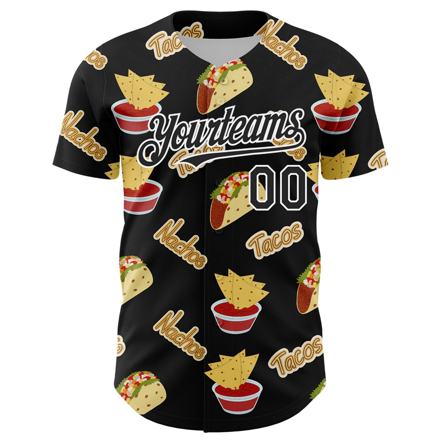Custom Black White 3D Mexican Festival Nachos And Tacos Cinco de Mayo Authentic Baseball Jersey view 2