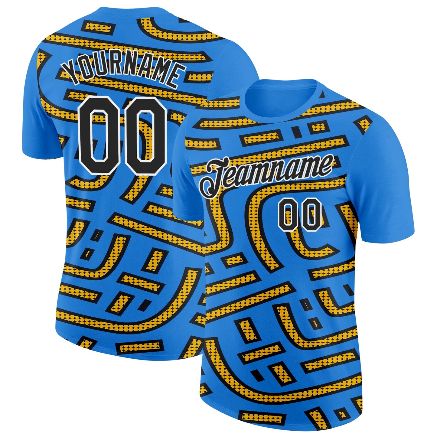 Custom Powder Blue Black-Gold 3D Esports Performance T-Shirt - Main View
