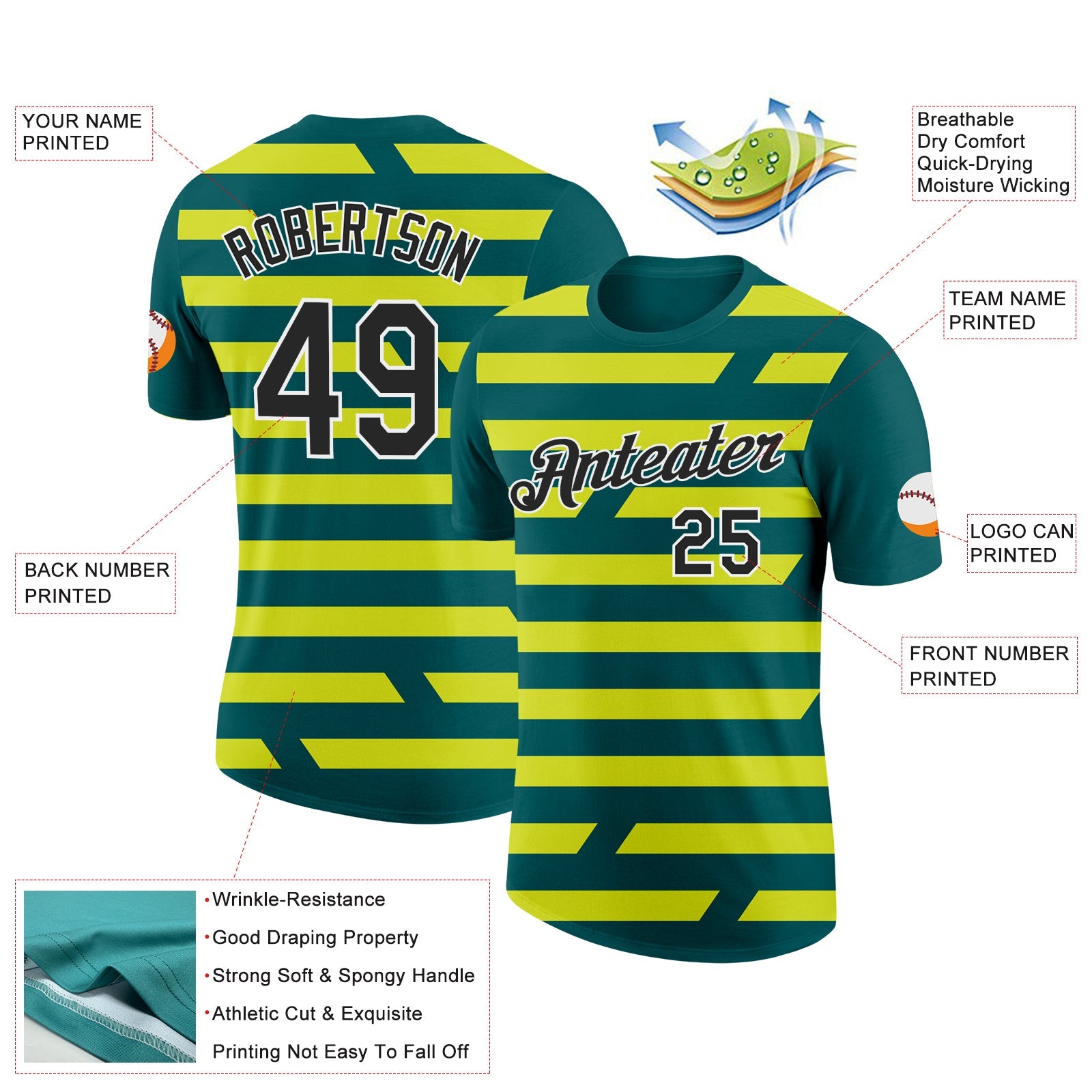 Custom Midnight Green Black-Neon Yellow 3D Esports Performance T-Shirt view 2
