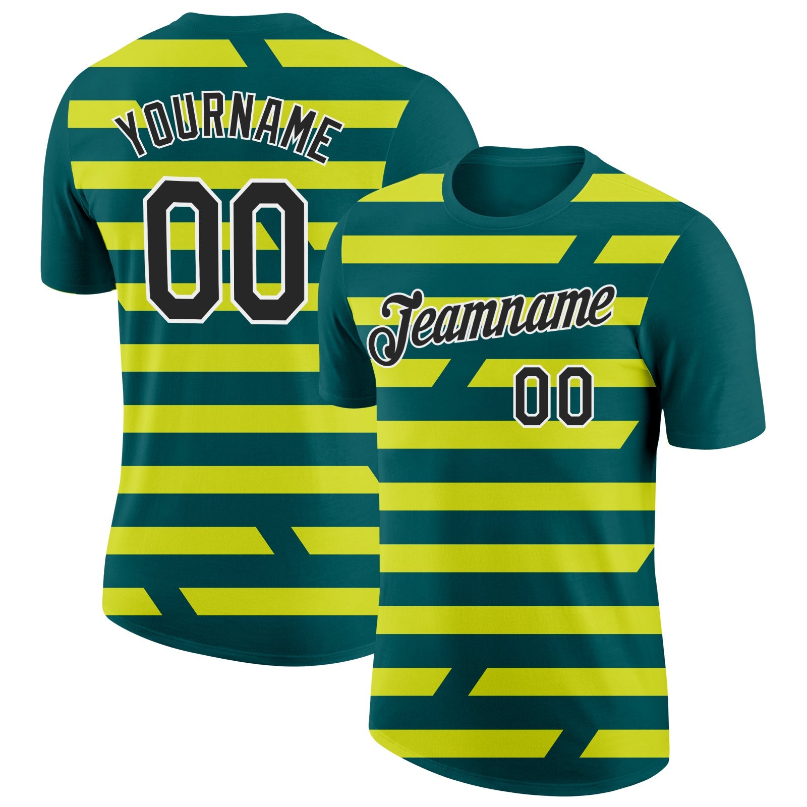 Custom Midnight Green Black-Neon Yellow 3D Esports Performance T-Shirt - Main View