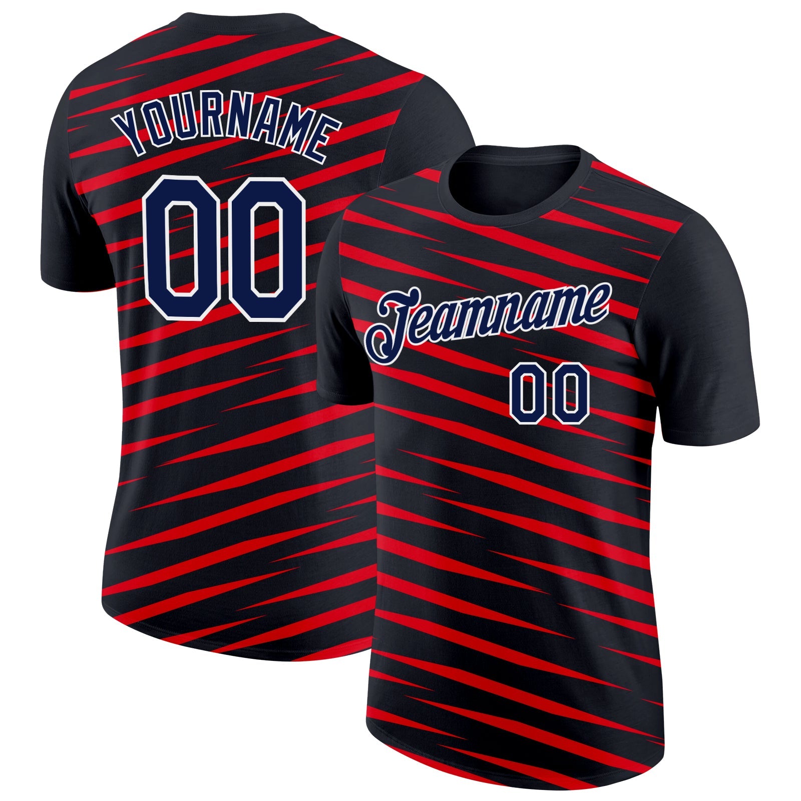 Custom Black Navy-Fire Red 3D Esports Performance T-Shirt - Main View