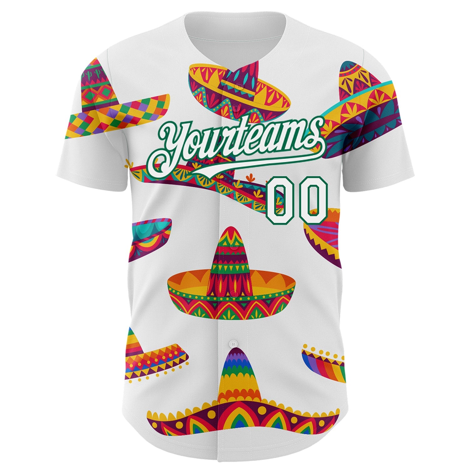 Custom White Kelly Green 3D Mexican Festival Sombrero Cinco de Mayo Authentic Baseball Jersey view 2