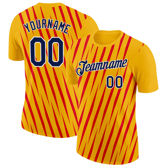 Custom Gold Navy-Fire Red 3D Esports Performance T-Shirt - Main View