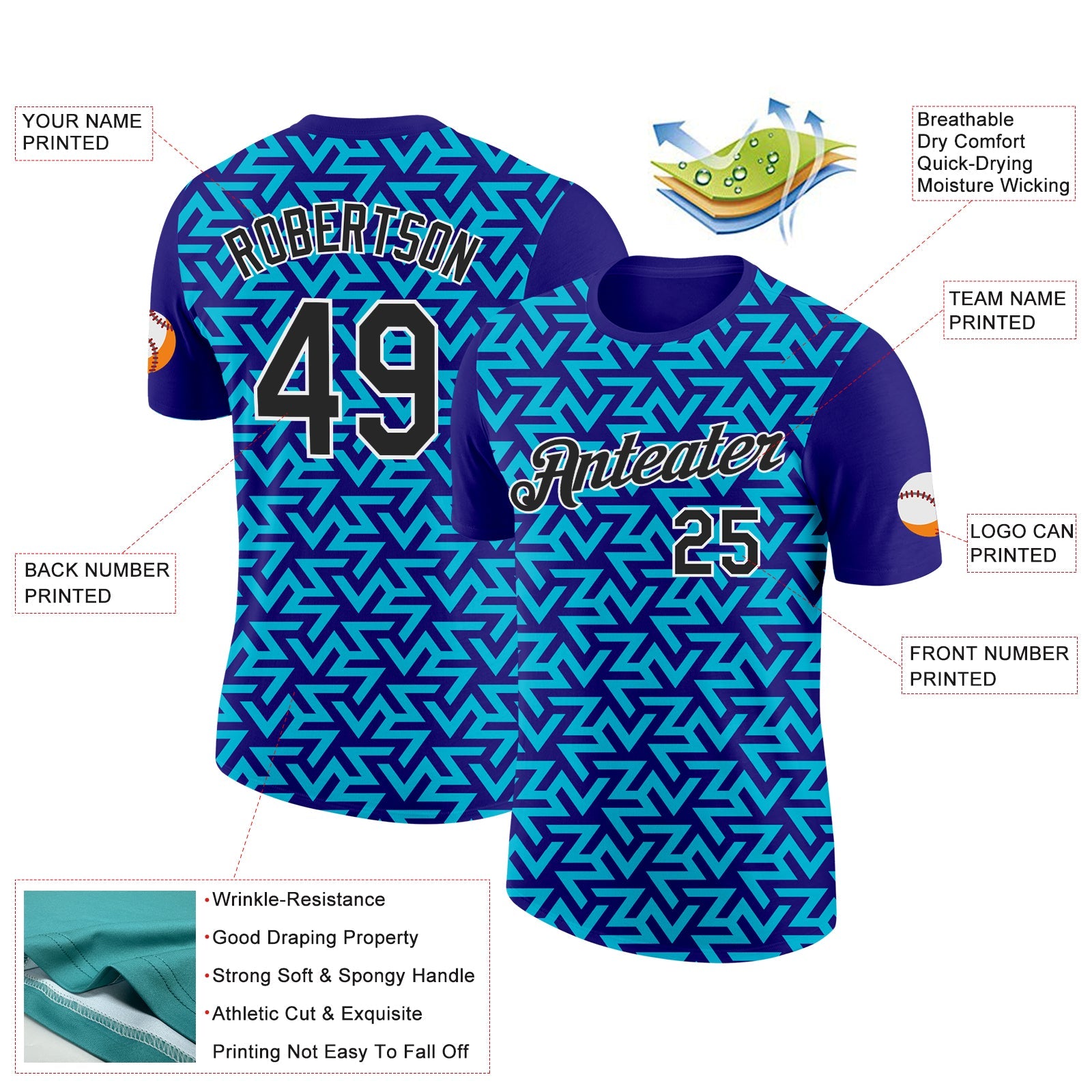 Custom Dark Purple Black-Lakes Blue 3D Esports Performance T-Shirt view 2