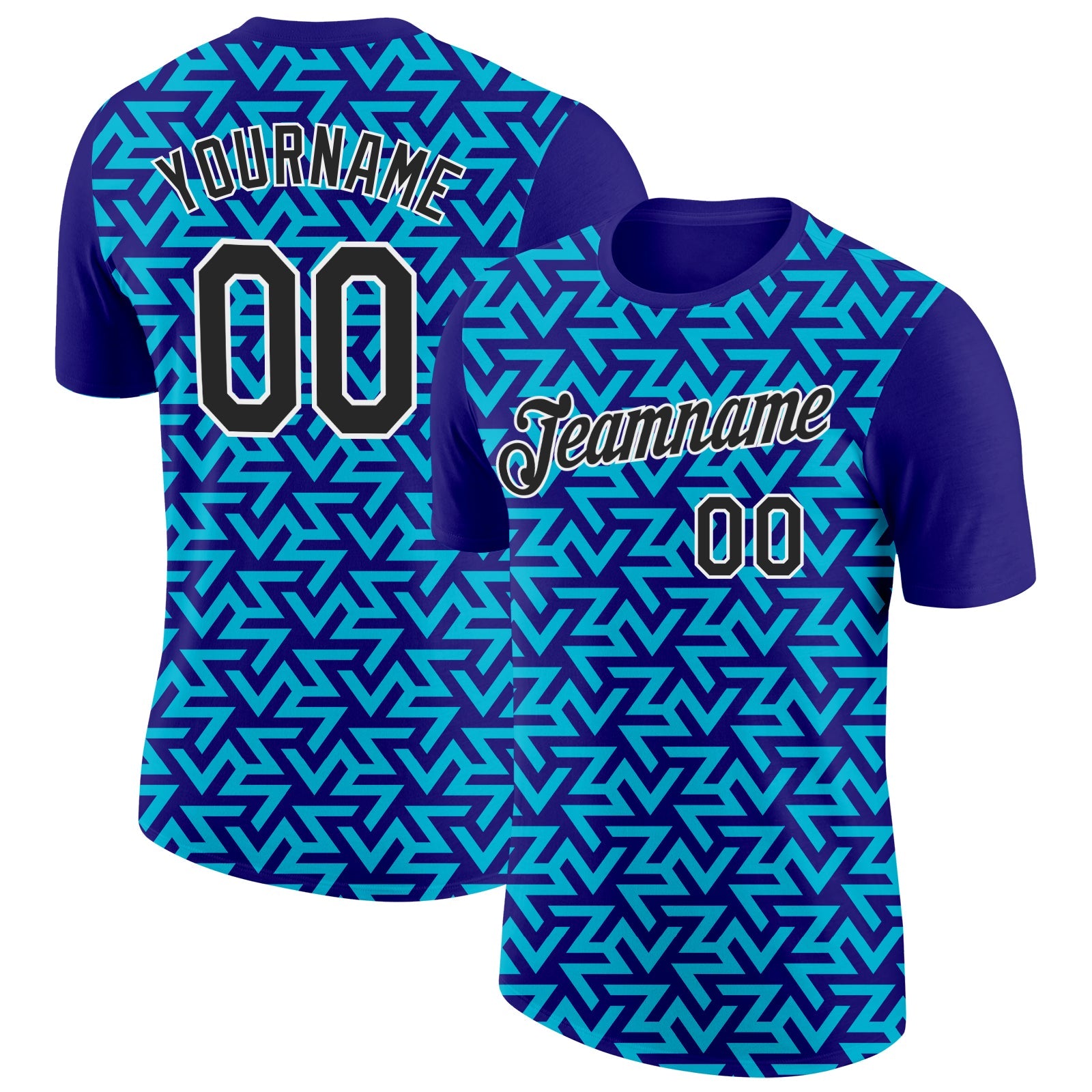 Custom Dark Purple Black-Lakes Blue 3D Esports Performance T-Shirt - Main View