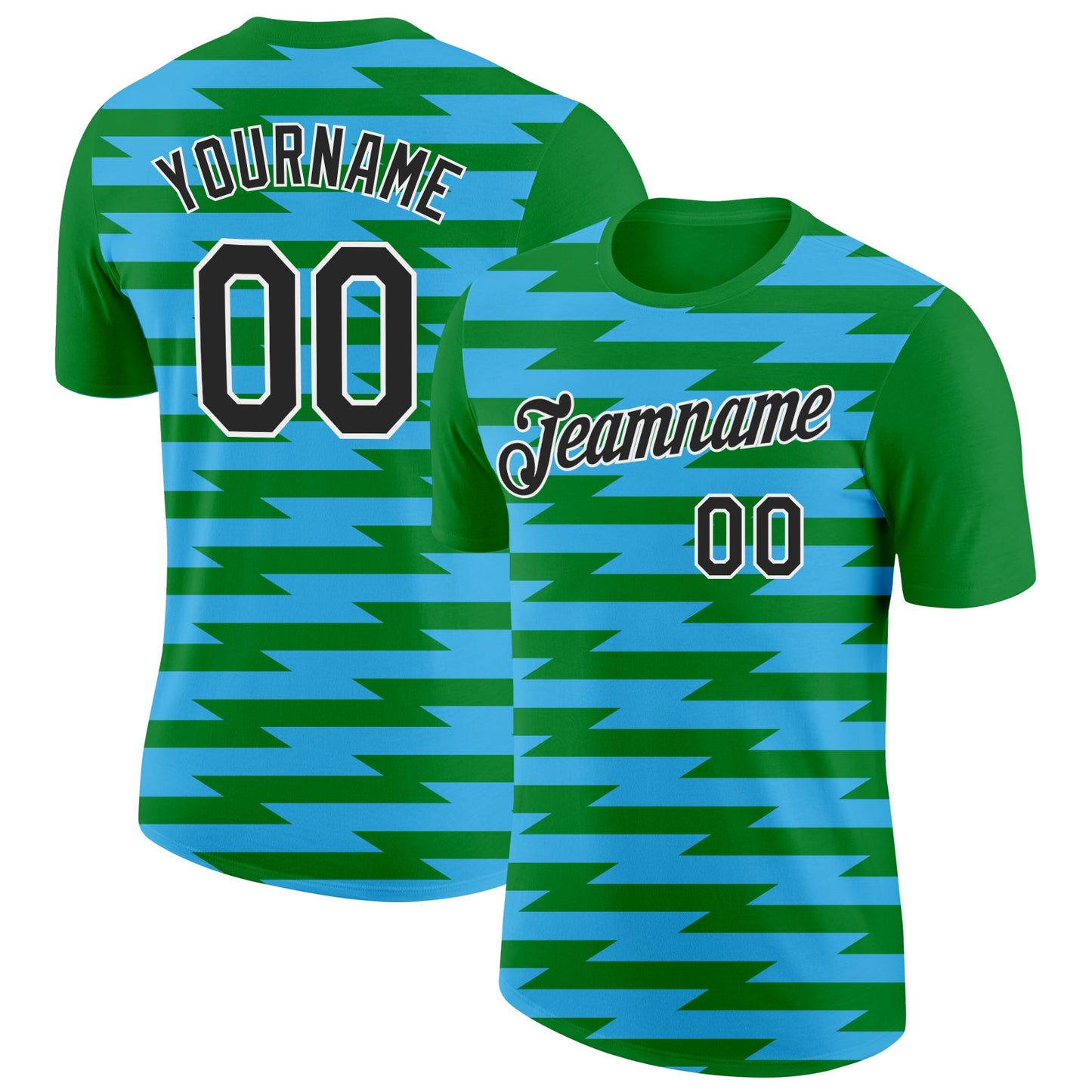 Custom Grass Green Black-Sky Blue 3D Esports Performance T-Shirt - Main View