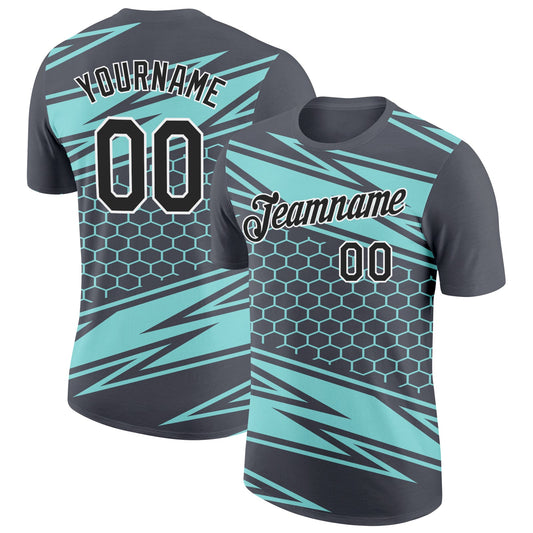 Custom Steel Gray Black-Ice Blue 3D Esports Performance T-Shirt - Main View