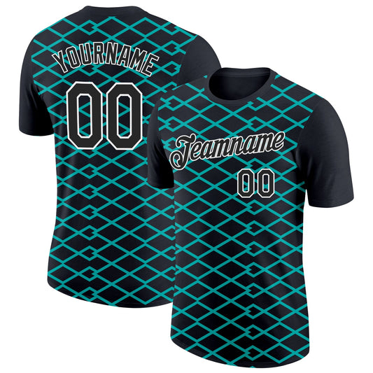 Custom Black Aqua-White 3D Esports Performance T-Shirt - Main View