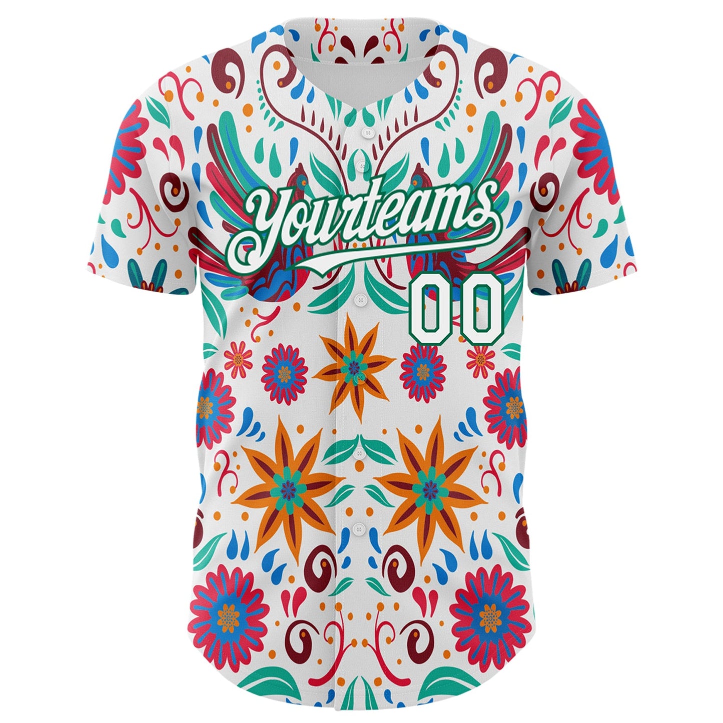 Custom White Kelly Green 3D Mexican Festival Flower Cinco de Mayo Authentic Baseball Jersey view 2