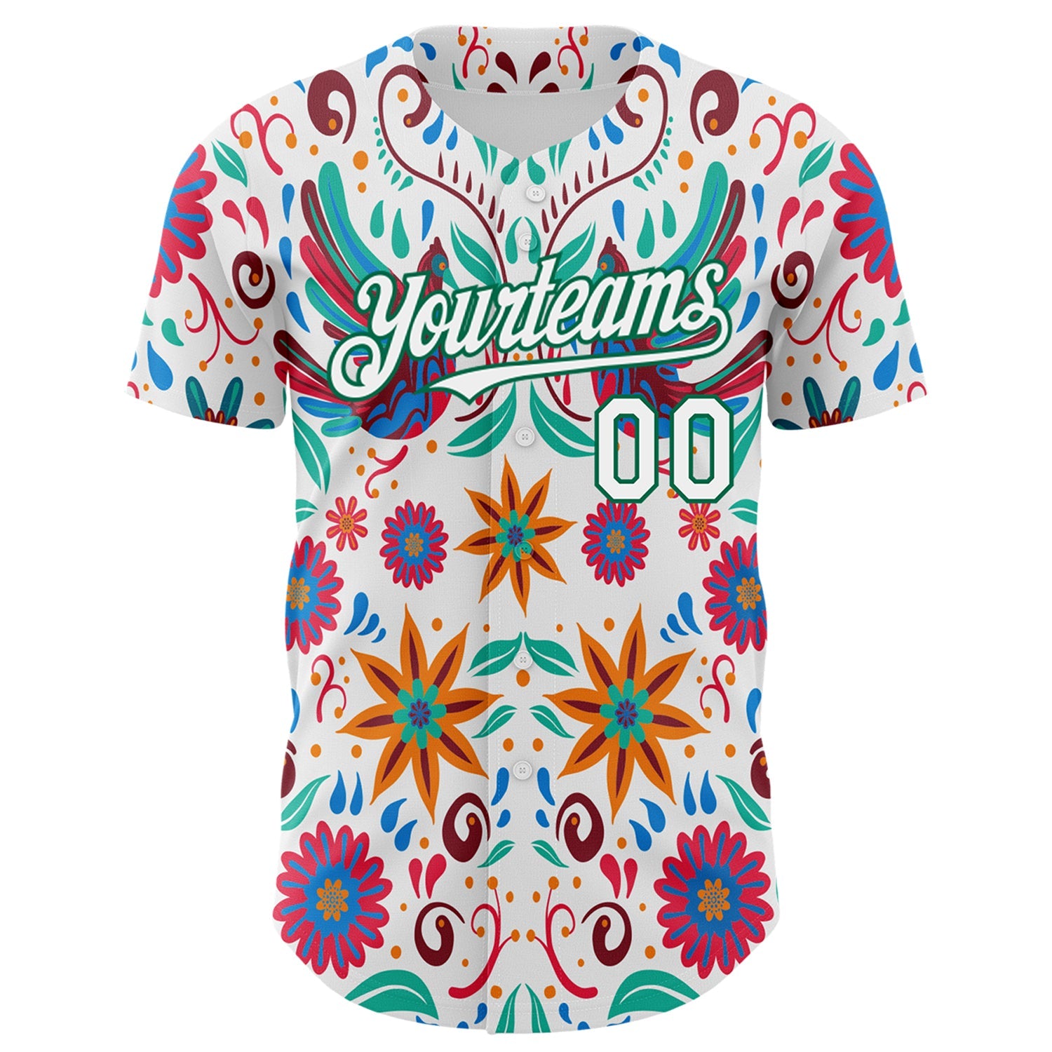 Custom White Kelly Green 3D Mexican Festival Flower Cinco de Mayo Authentic Baseball Jersey view 2