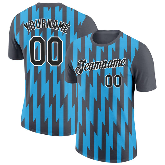 Custom Steel Gray Black-Sky Blue 3D Esports Performance T-Shirt - Main View