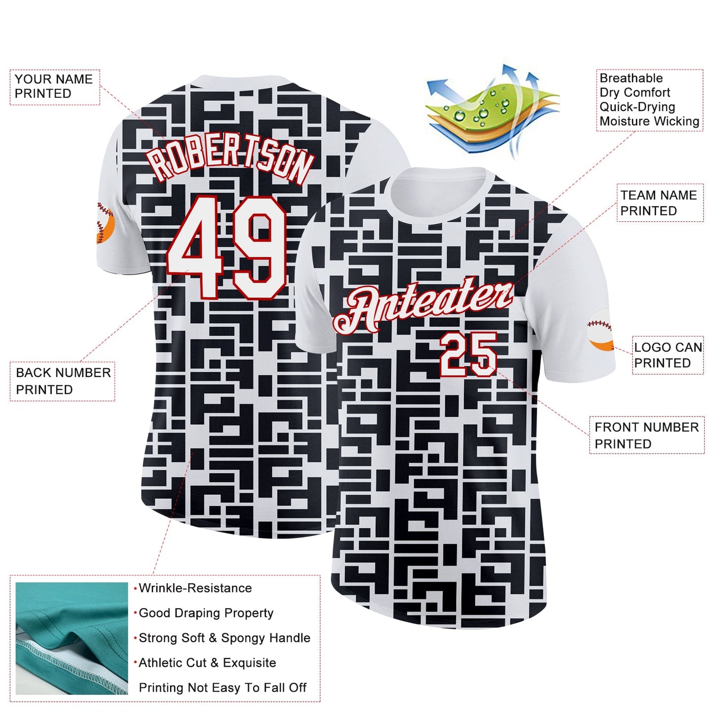Custom White Black-Red 3D Esports Performance T-Shirt view 2