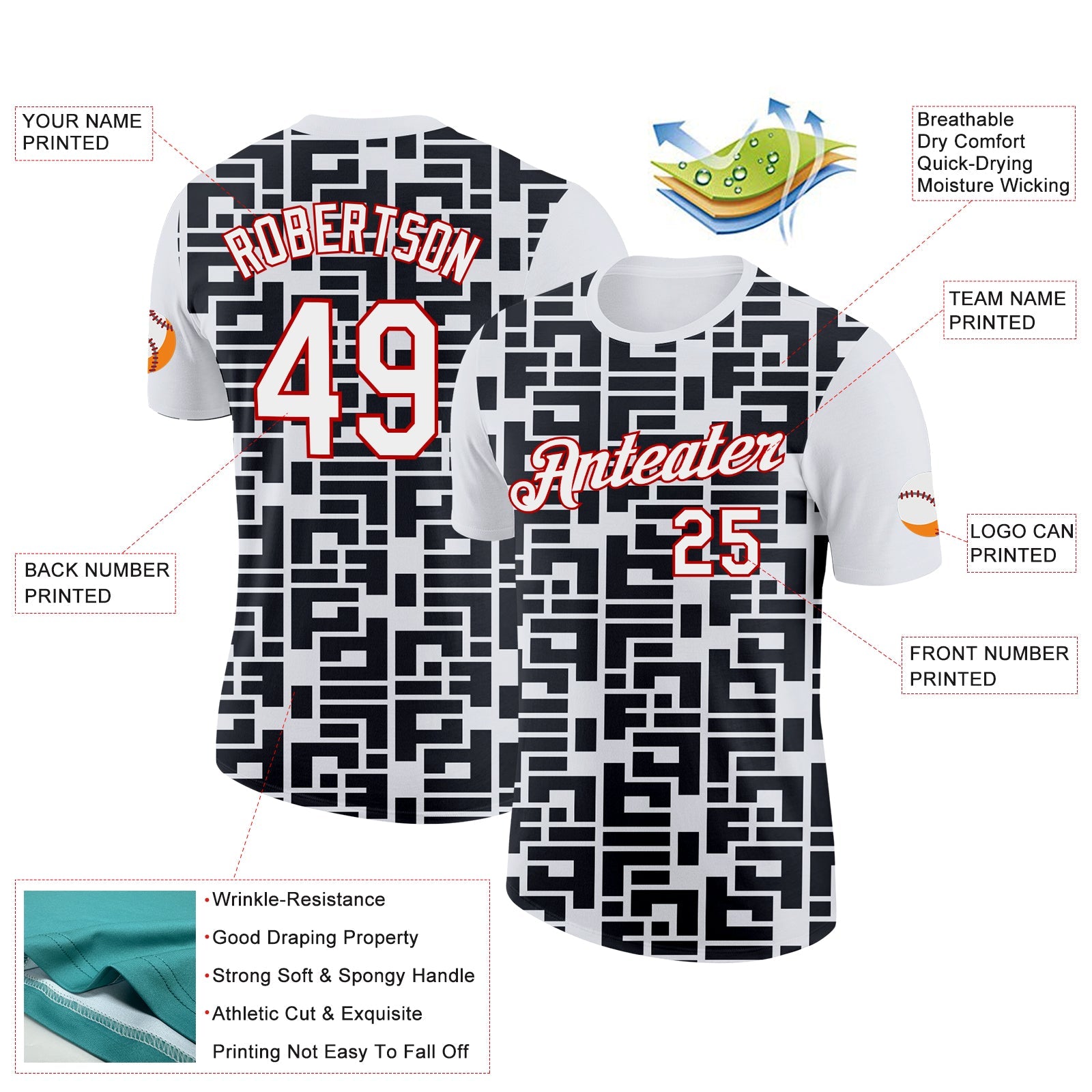 Custom White Black-Red 3D Esports Performance T-Shirt view 2