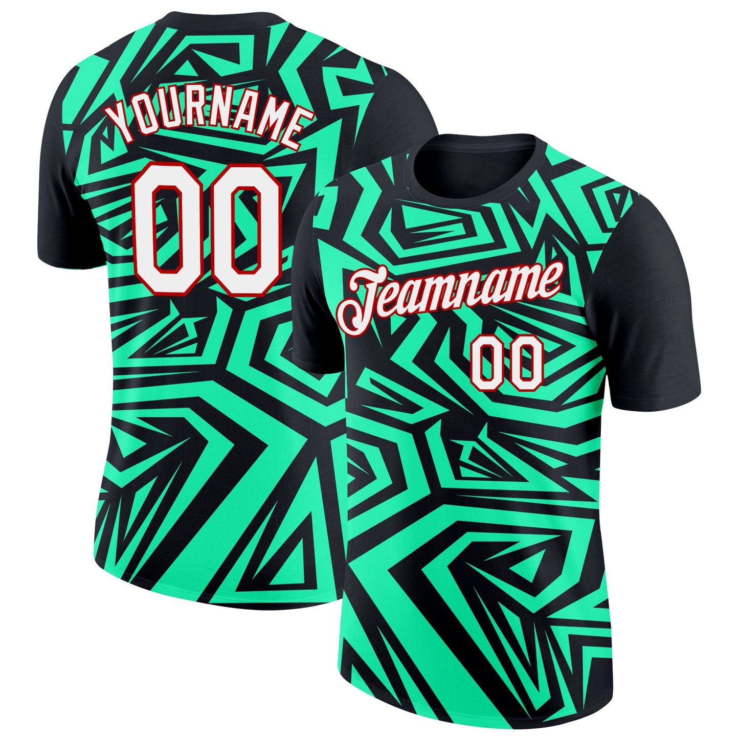 Custom Black Pea Green-Red 3D Esports Performance T-Shirt - Main View
