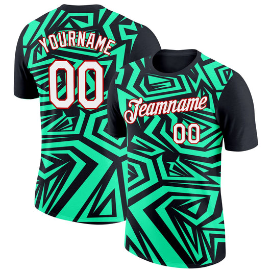 Custom Black Pea Green-Red 3D Esports Performance T-Shirt - Main View