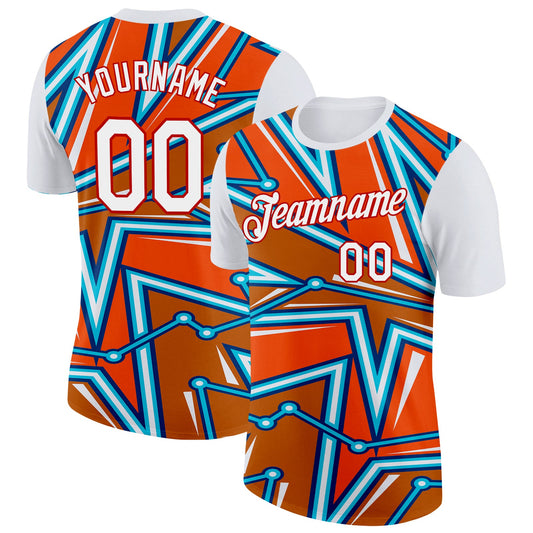 Custom White Orange US Navy Blue Lakes Blue-Red 3D Esports Performance T-Shirt - Main View