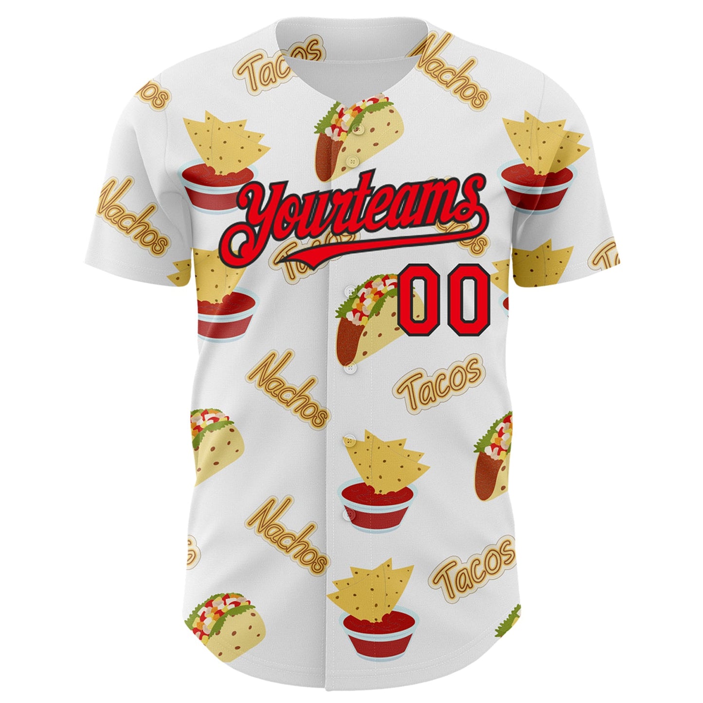 Custom White Fire Red-Black 3D Mexican Festival Taco Cinco de Mayo Authentic Baseball Jersey view 2