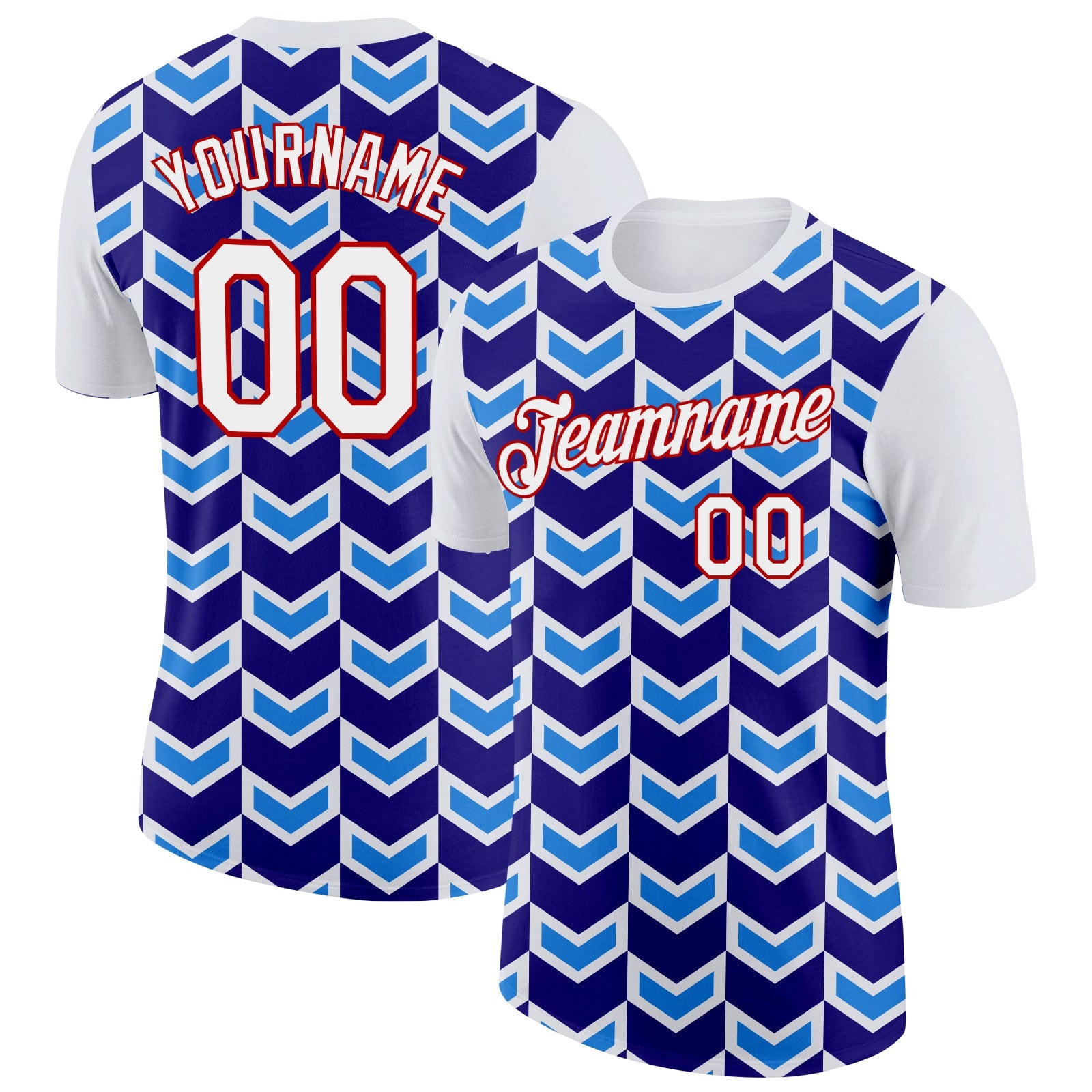 Custom White Dark Purple Powder Blue-Red 3D Esports Performance T-Shirt - Main View