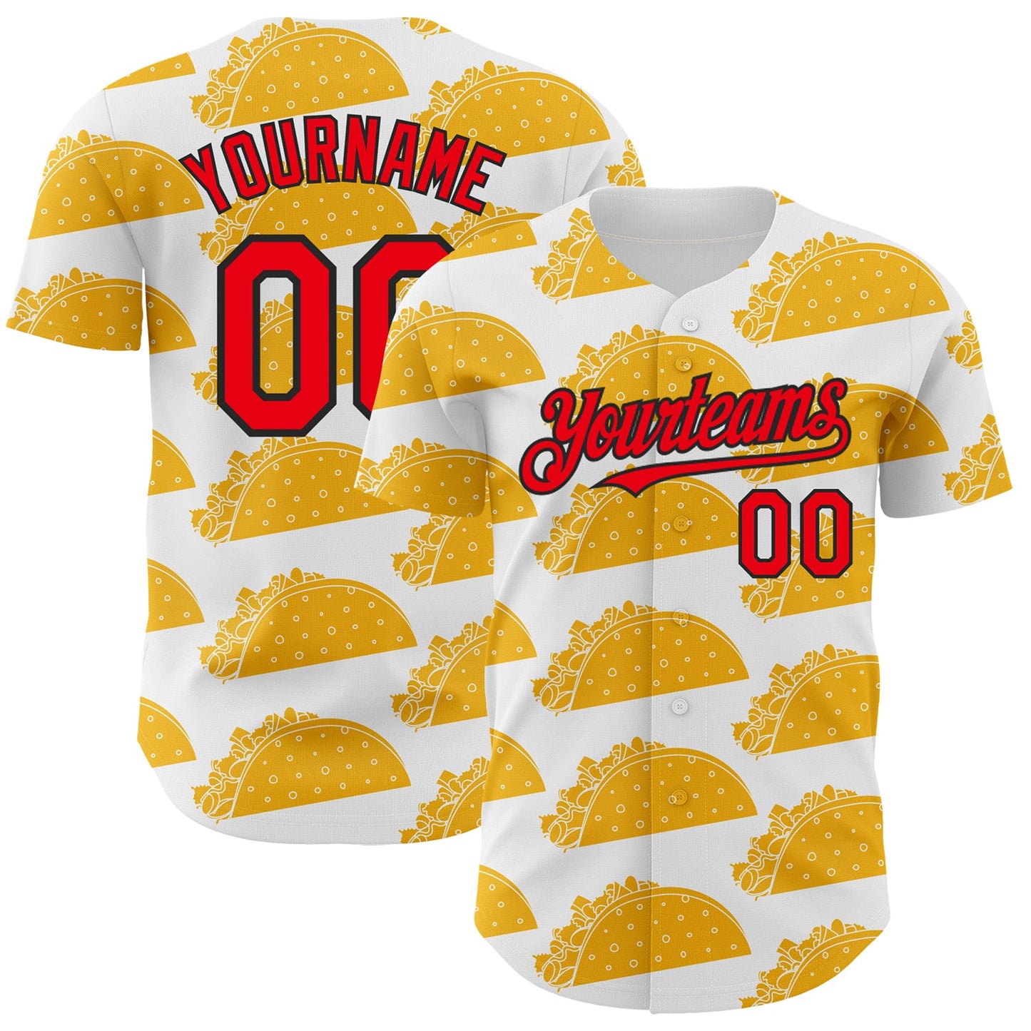Custom White Fire Red-Black 3D Mexican Festival Nachos And Tacos Cinco de Mayo Authentic Baseball Jersey - Main View