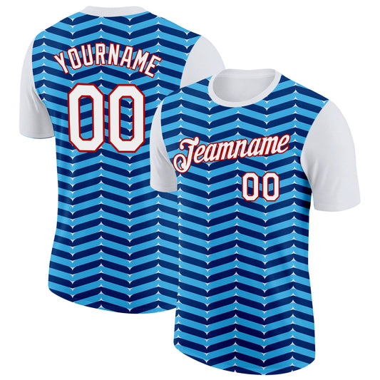 Custom White Sky Blue US Navy Blue-Red 3D Esports Performance T-Shirt - Main View