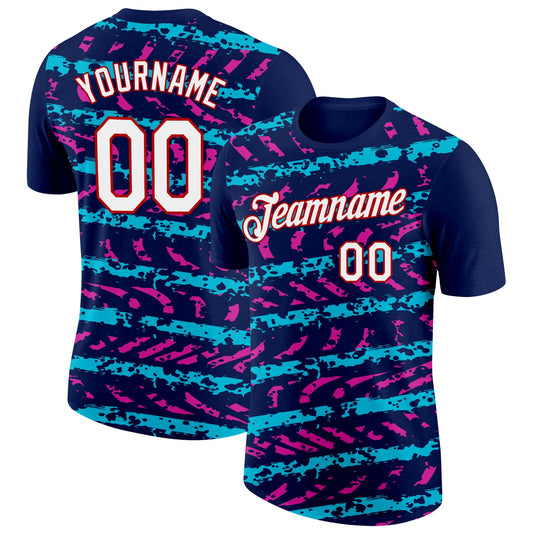 Custom Navy Lakes Blue Deep Pink-Red 3D Esports Performance T-Shirt - Main View
