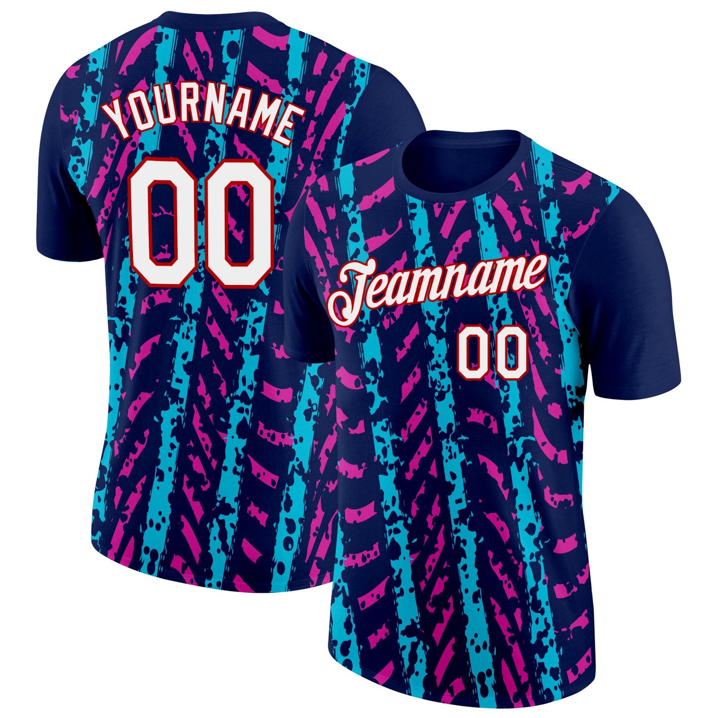 Custom Navy Lakes Blue Deep Pink-Red 3D Esports Performance T-Shirt - Main View