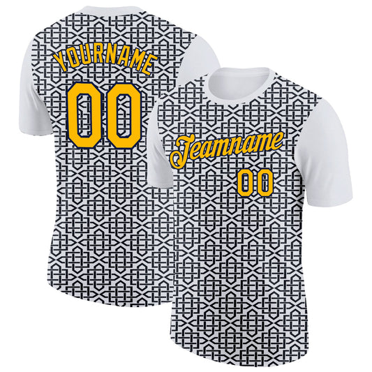 Custom White Gold Black-Navy 3D Esports Performance T-Shirt - Main View