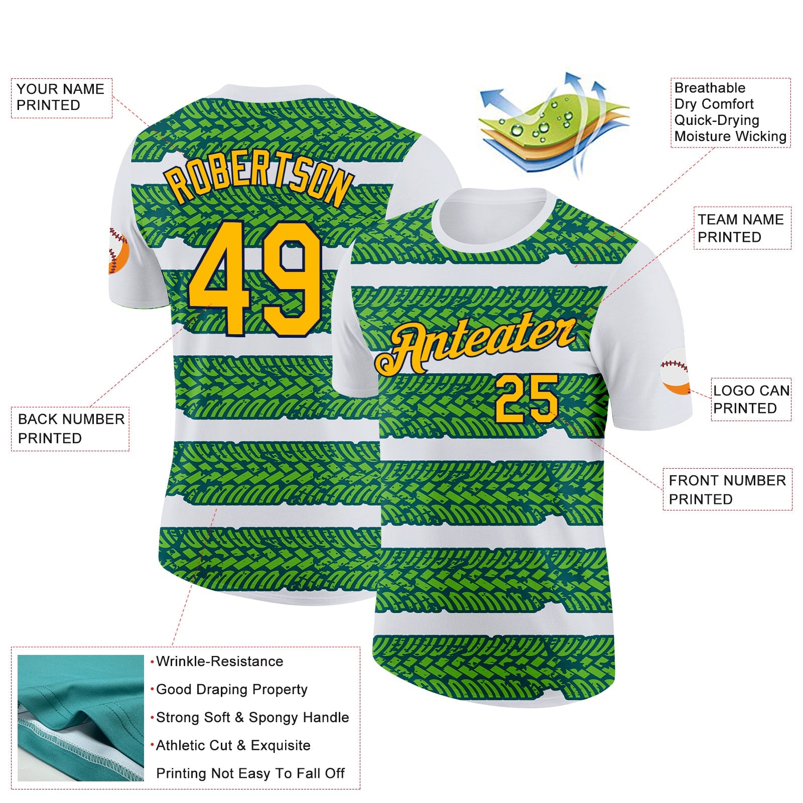 Custom White Gold Aurora Green Midnight Green-Navy 3D Esports Performance T-Shirt view 2