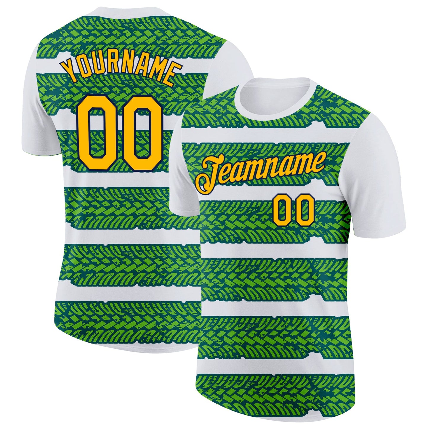 Custom White Gold Aurora Green Midnight Green-Navy 3D Esports Performance T-Shirt - Main View